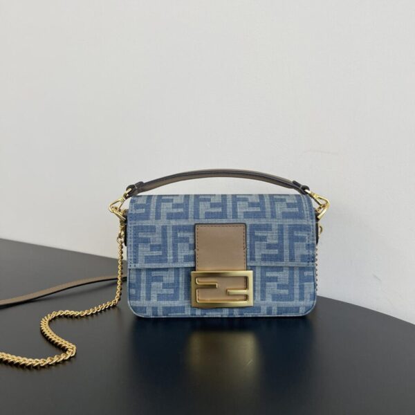 Fendi Baguette Mini Light Blue FF Denim Fabric Bag