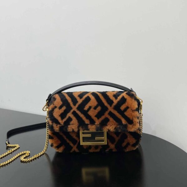 Fendi Mini Baguette Brown Sheepskin Bag