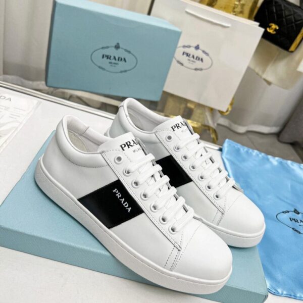 Prada Brushed Leather And Leather Sneakers