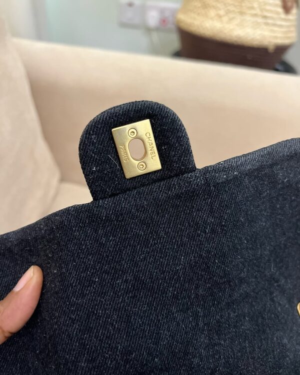 Chanel CC Quilted Black Denim Medium Flap Bag - Image 5