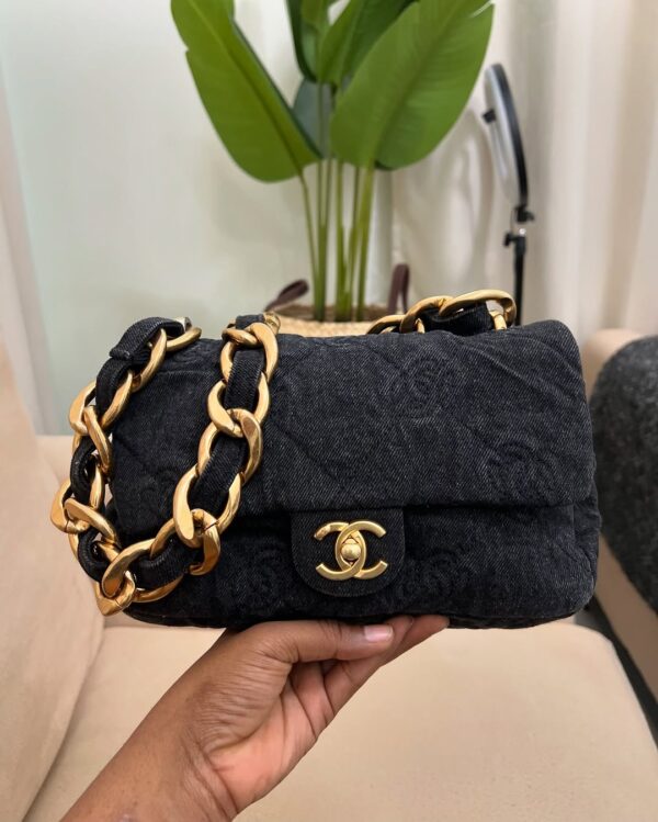 Chanel CC Quilted Black Denim Medium Flap Bag - Image 2