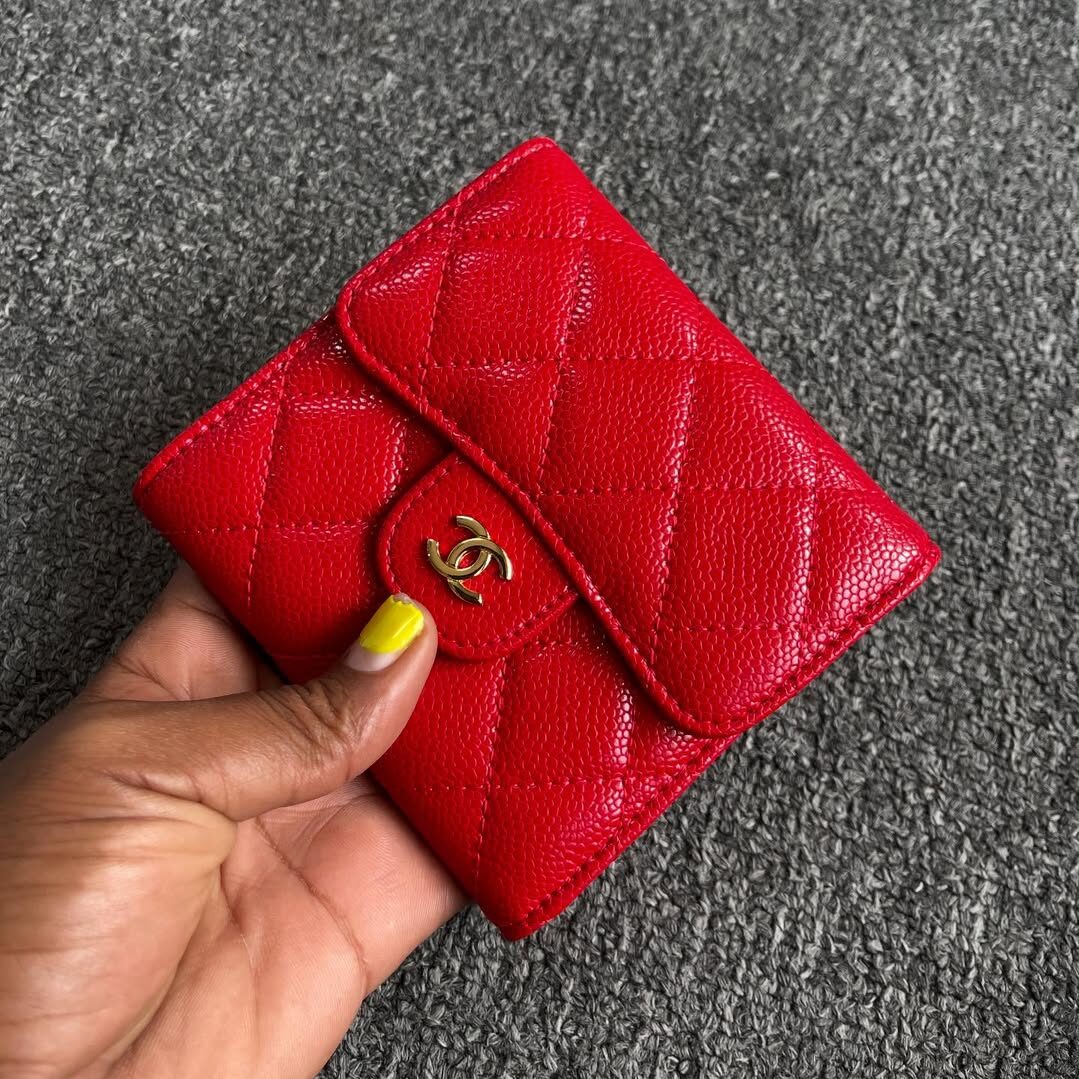 Chanel Red Quilted Caviar Leather Classic Flap Card Holder