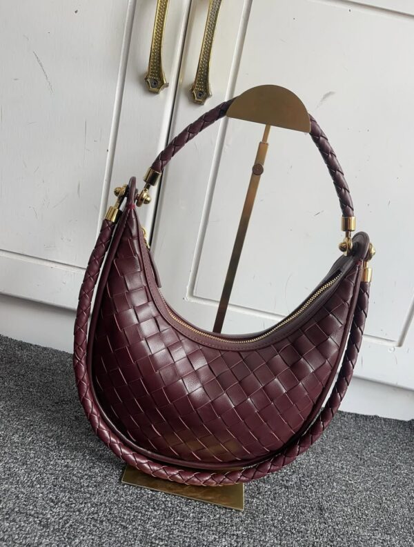 Bottega Veneta Burgundy Interlocking Leather Crescent Bag