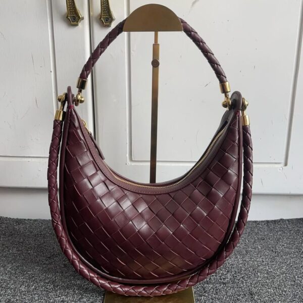 Bottega Veneta Burgundy Interlocking Leather Crescent Bag