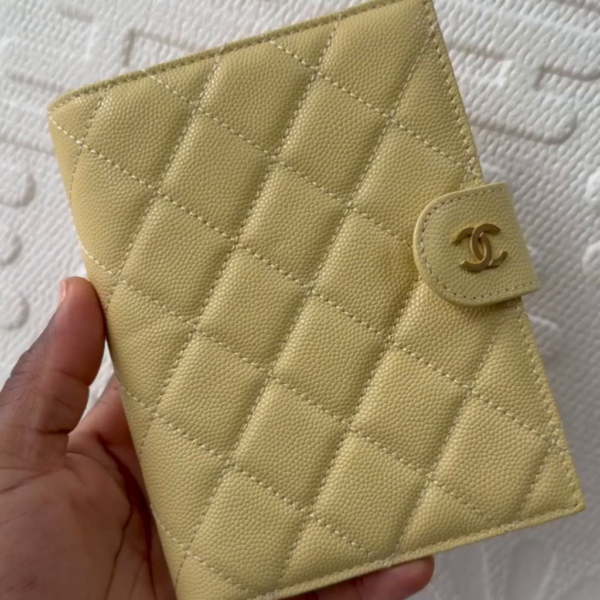 Chanel Quilted Caviar Passport Holder in Pastel Yellow