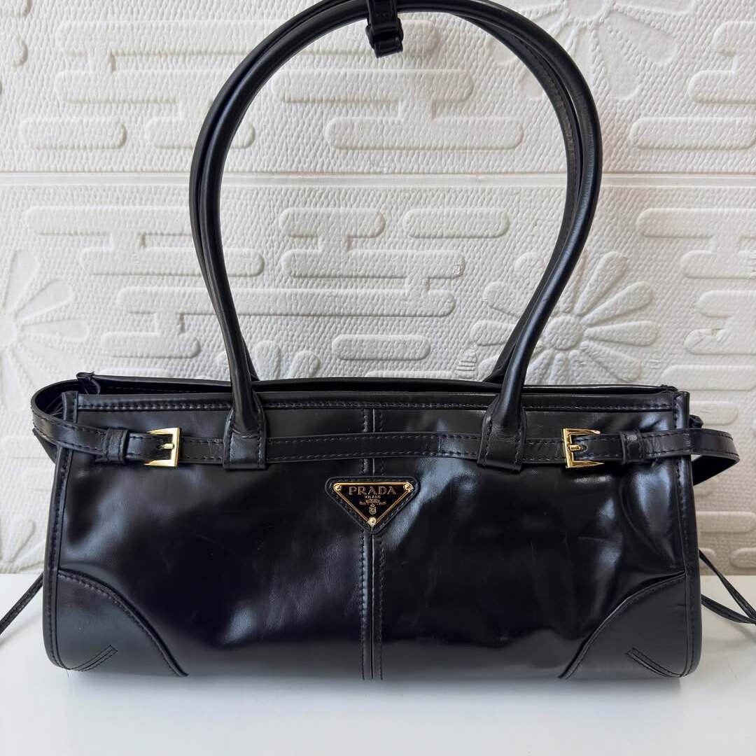 Prada Bonnie in Black Vitello Shine Leather