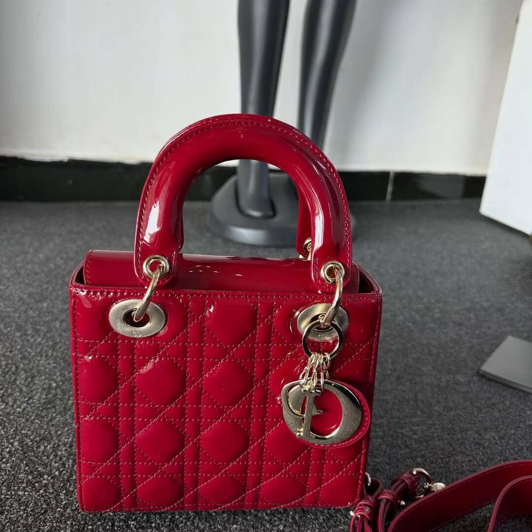 Lady Dior Micro in Cherry Red Patent Leather