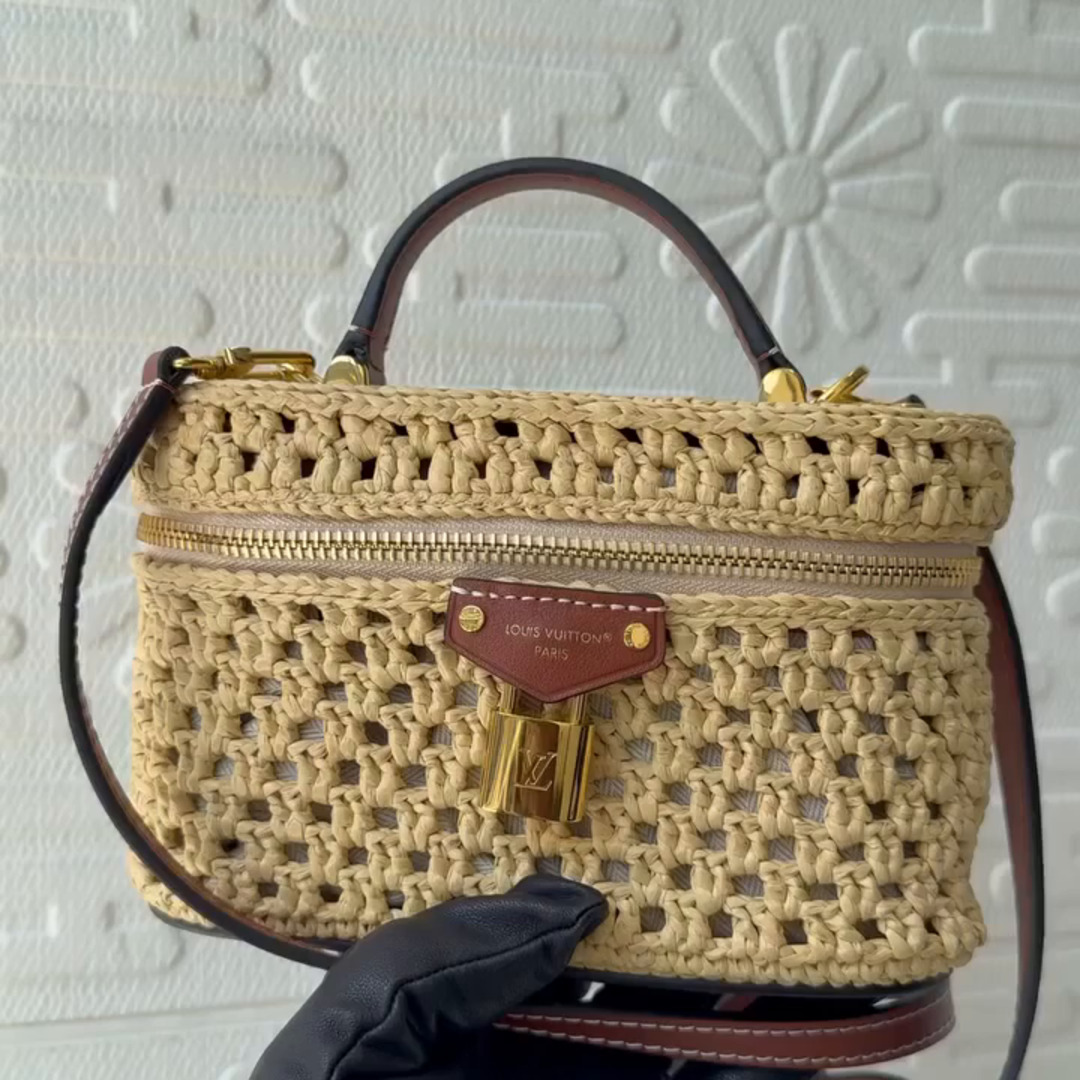 Louis Vuitton Nano Nice in Natural Rafia & Caramel Leather