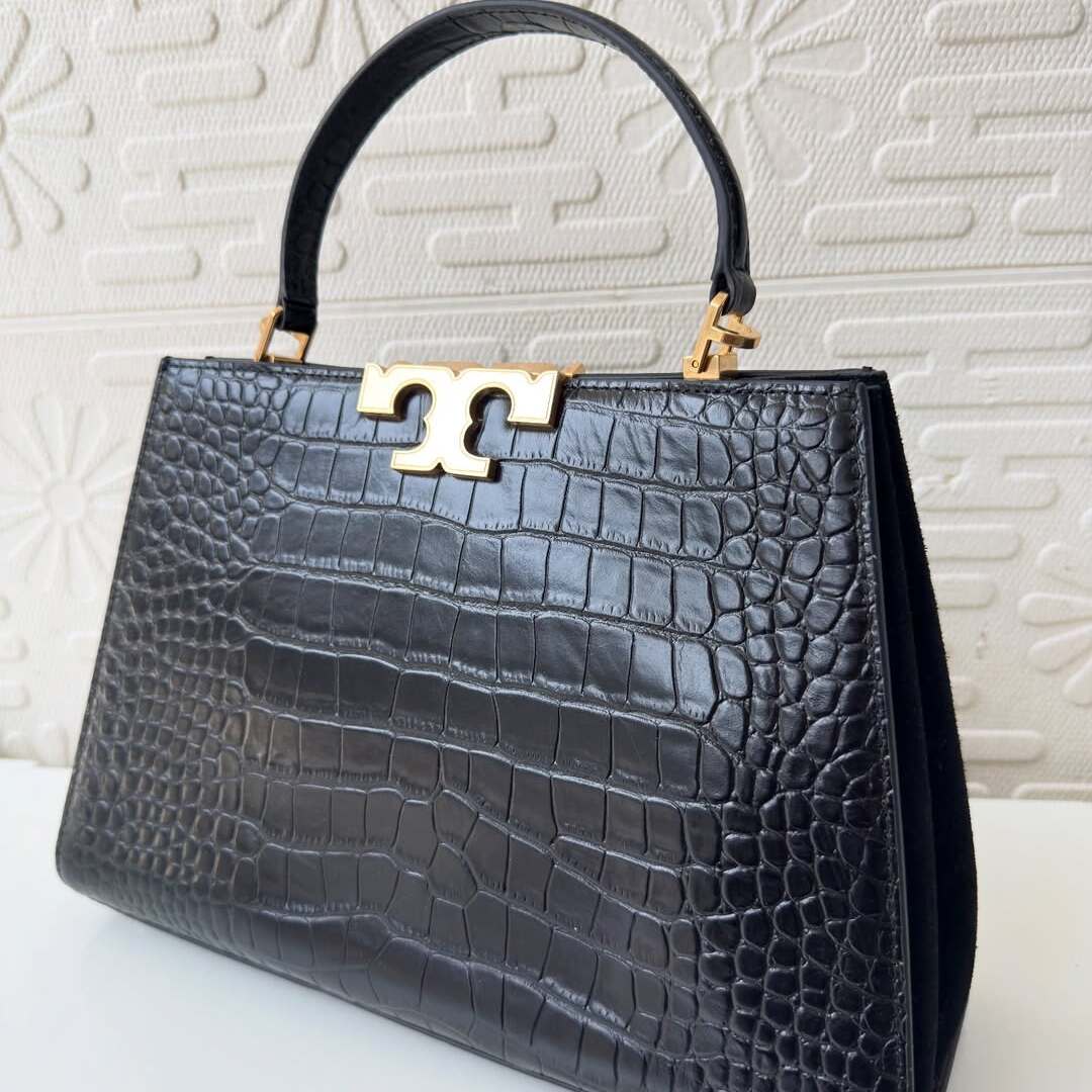 Tory Burch Eleanor in Black Croc-Embossed Leather