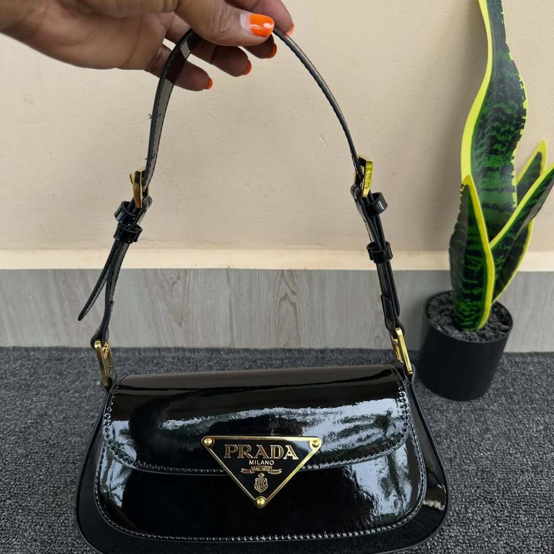 Prada Spazzolato Triangle Flap Shoulder Bag Black