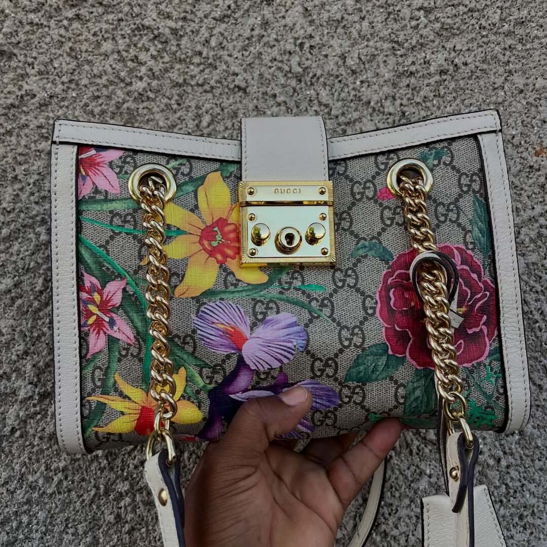 Gucci Padlock Flora Small GG Supreme Canvas Shoulder Bag