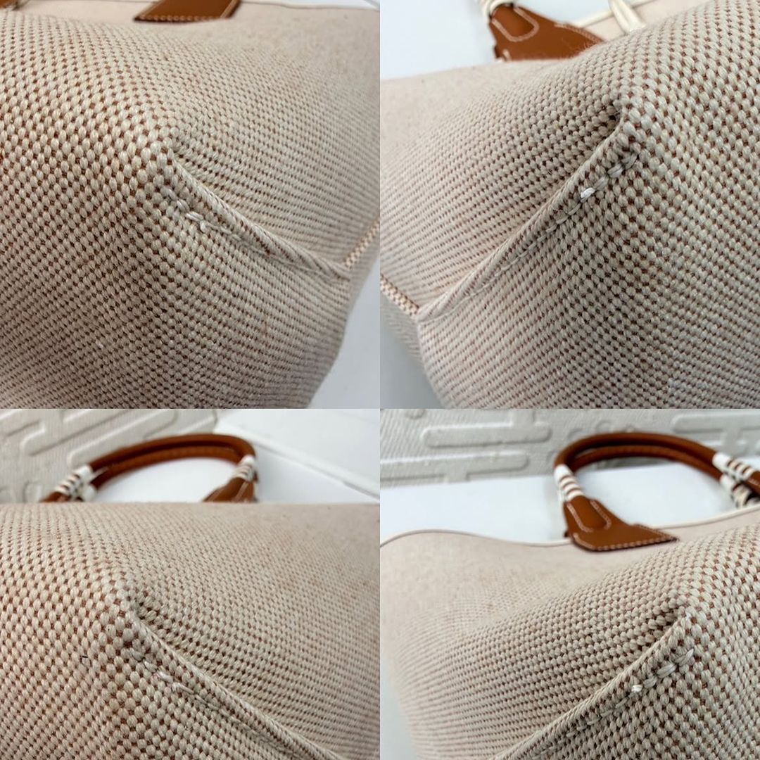 Hermès Steeple 25 Toile Canvas and Gold Swift Leather Tote Bag
