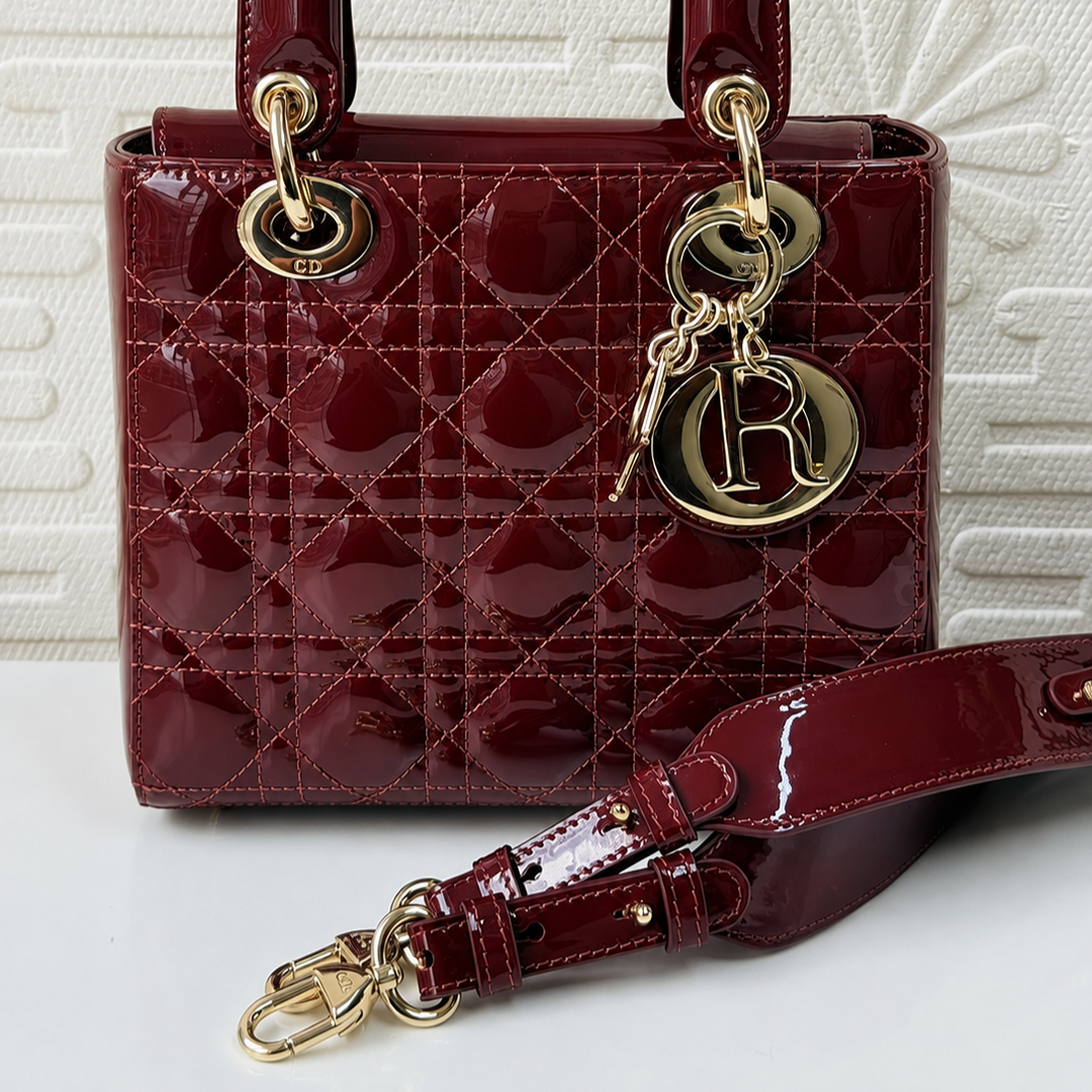 Title Christian Dior Medium Lady Dior Cherry Red Patent Cannage Calfskin Bag