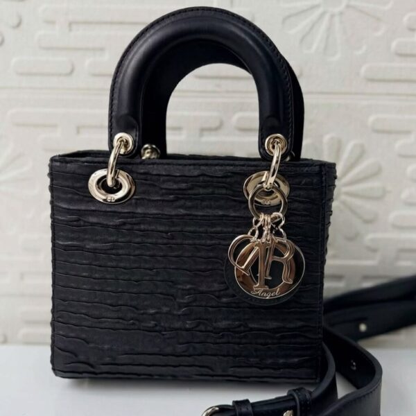 Dior Mini Lady Dior Bag Black Ruched Leather