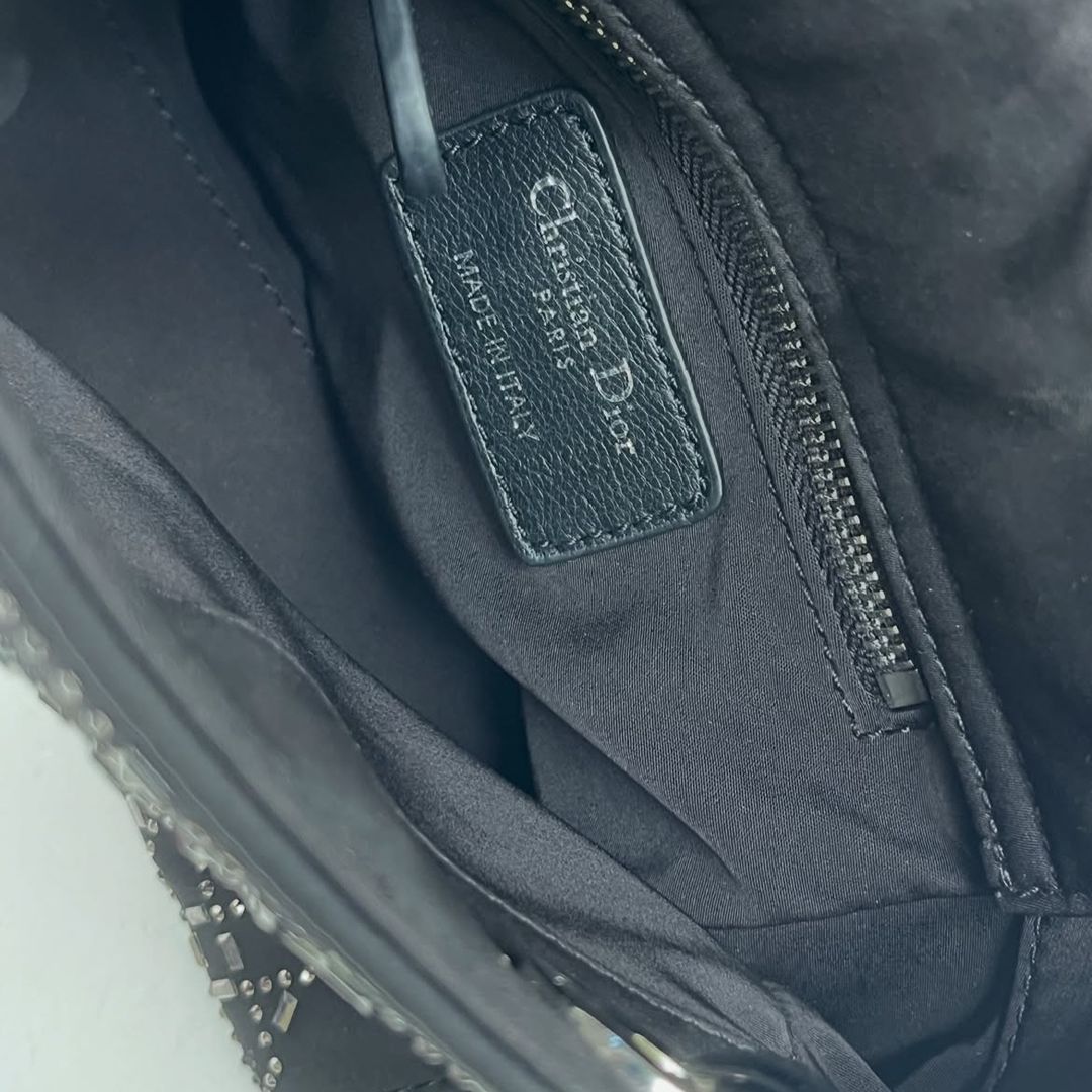 Christian Dior Mini Lady Dior Studded Cannage Satin Tote Bag Black
