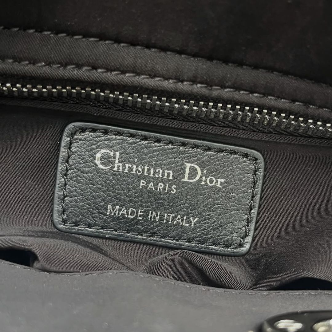 Christian Dior Mini Lady Dior Studded Cannage Satin Tote Bag Black