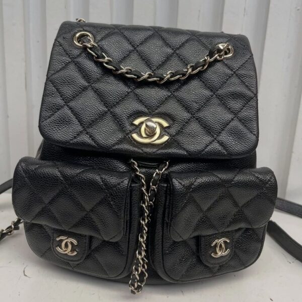 Chanel Duma Quilted Caviar Leather Backpack Medium Black