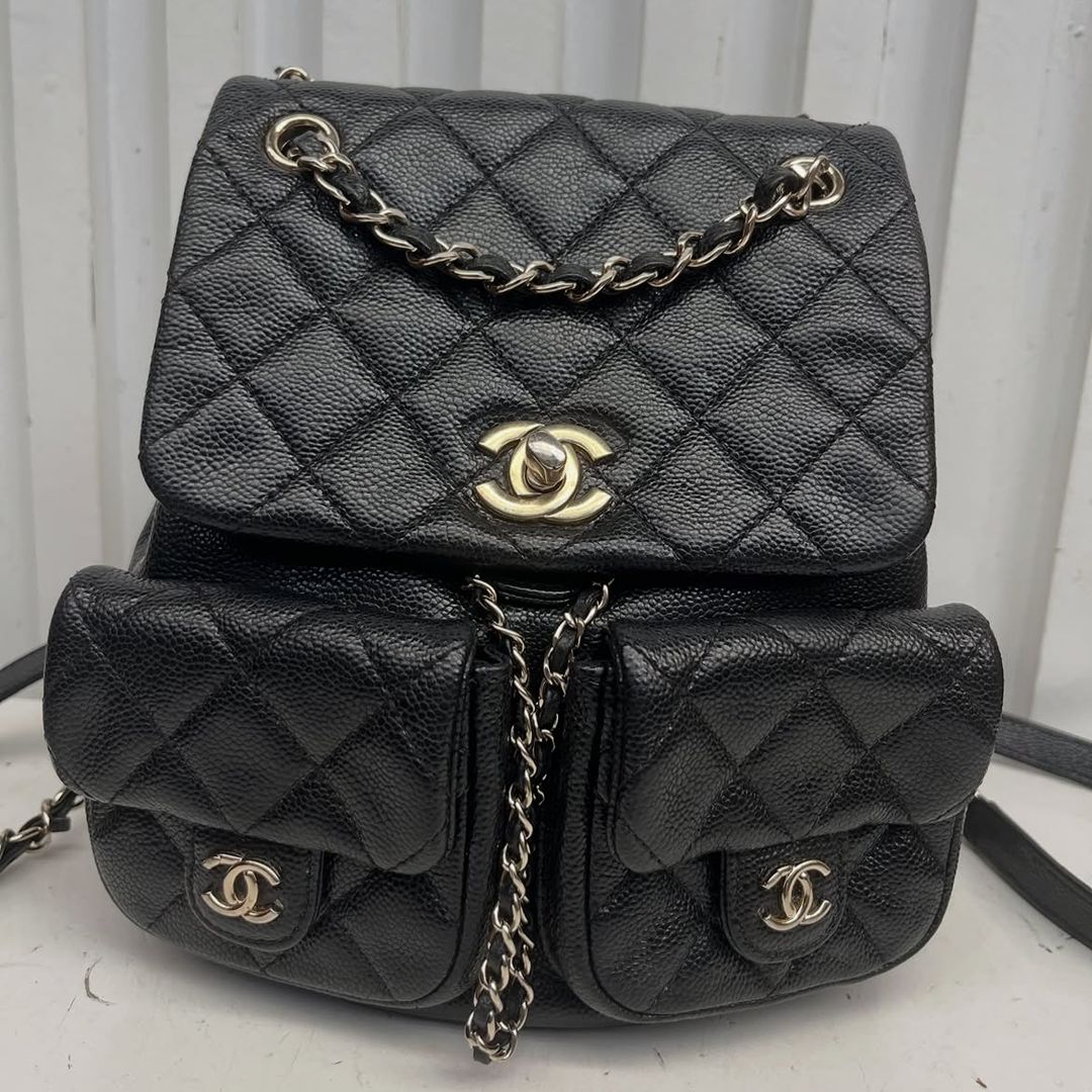 Chanel Duma Quilted Caviar Leather Backpack Medium Black