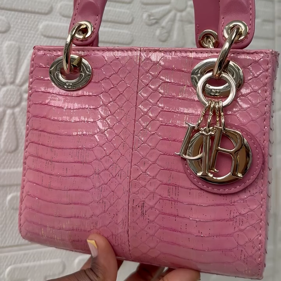 Title Christian Dior Medium Lady Dior Pink Snakeskin Exotic Leather Bag