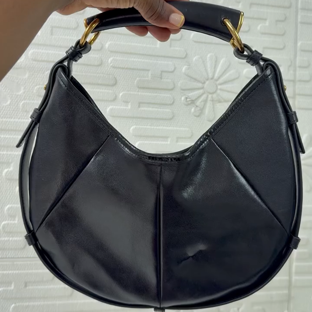 Saint Laurent Mombasa Crescent Black Leather Shoulder Bag