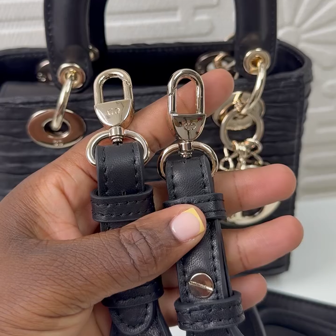 Dior Mini Lady Dior Bag Black Ruched Leather