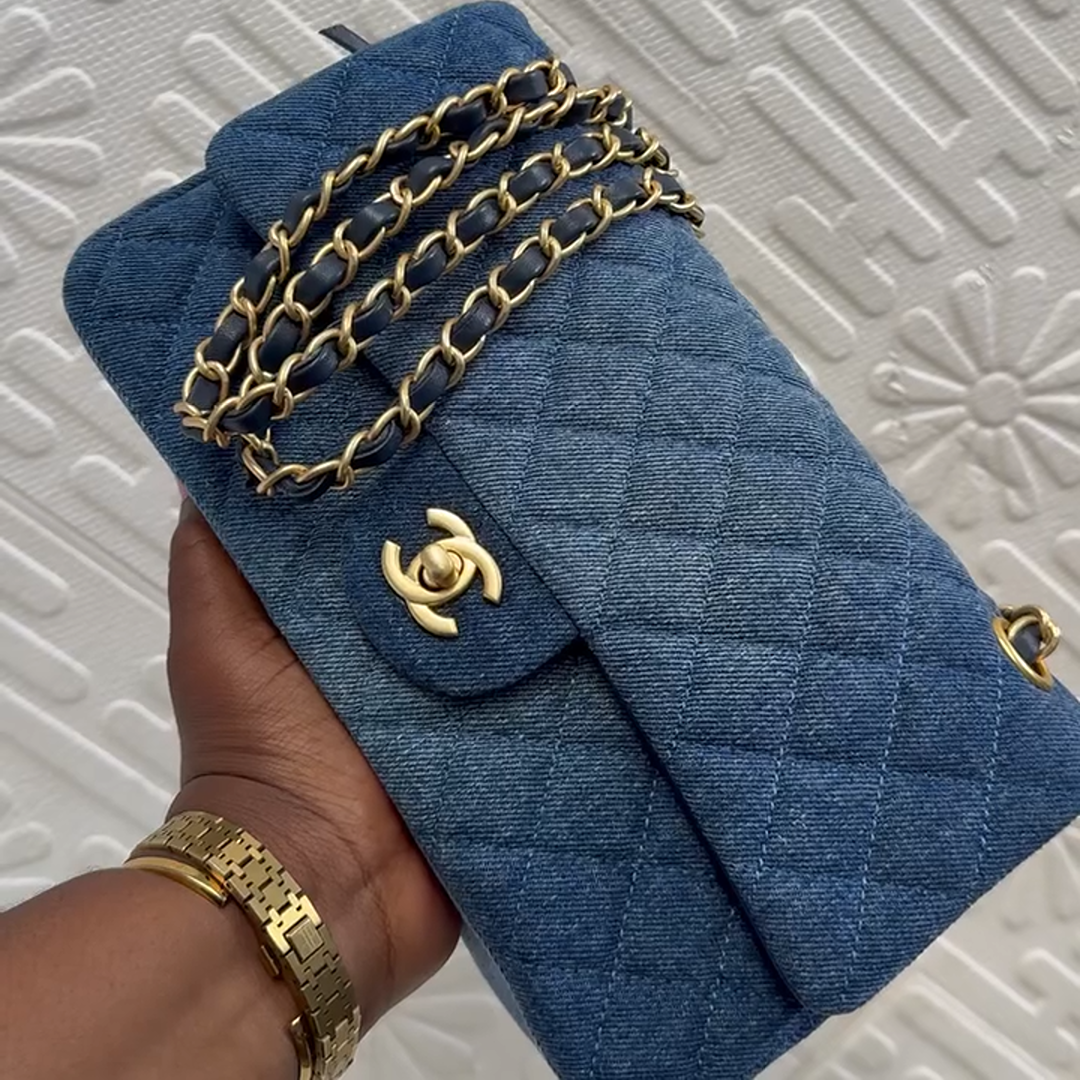 Chanel Blue Denim Medium Classic Double Flap Shoulder Bag